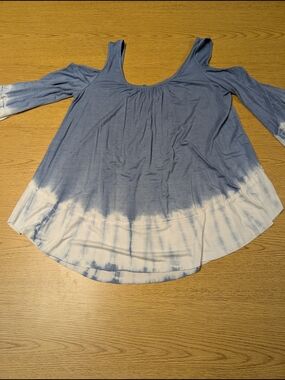 Freeloader Blue and White Cold-Shoulder Tie-Dye Tunic